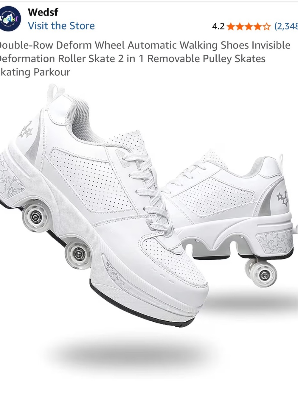 White Convertible Roller-Train Sneakers for Women